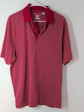 Able Men's Red and White Striped Polo